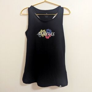NWT Adidas Medium Black Racerback Tank Top with‎ Vibrant Floral Logo